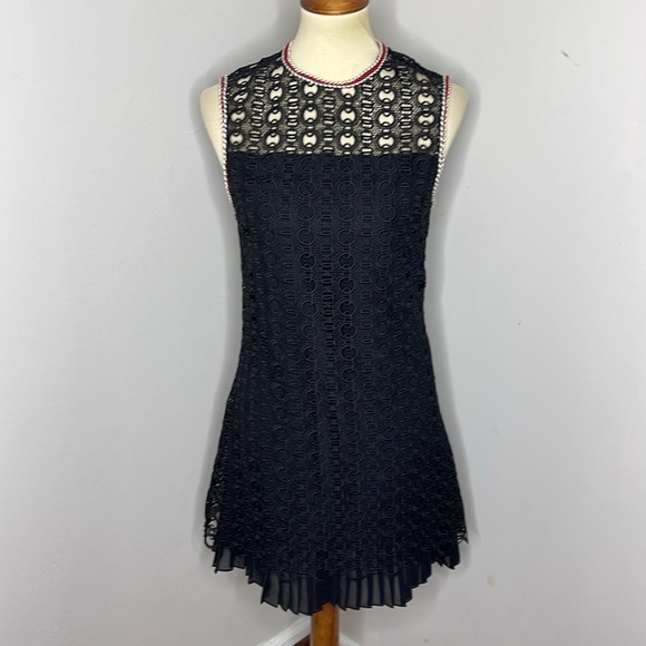 Sandro‎ Lace Crochet Embroidered Franck Mini Dress Sleeveless Ruffle Pleated Hem - Picture 3 of 12